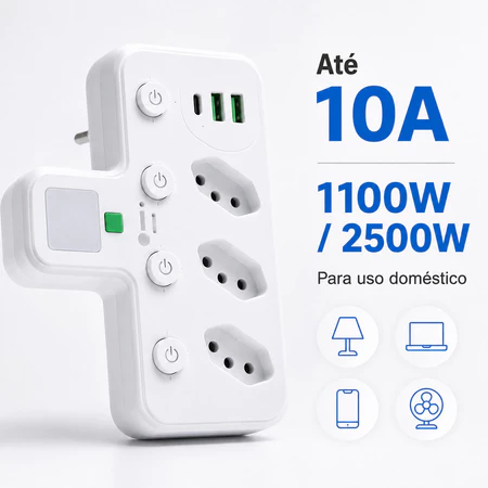 Tomada multifuncional com USB instalada na parede