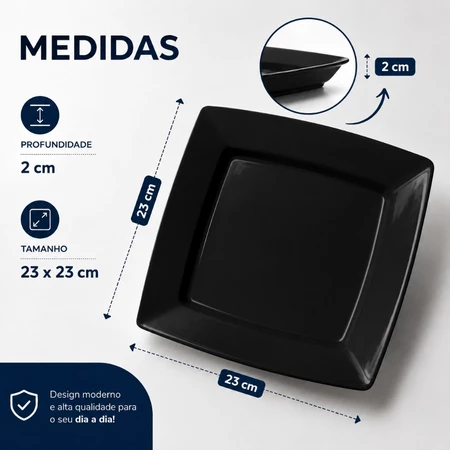 Medidas dos pratos: 23 × 23 cm e 2 cm de profundidade