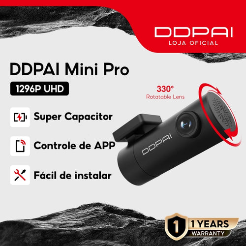 Câmera Veicular DDPAI N1 Dual 1296P+1080P WiFi App Supercapacitor Visão Noturna Gravação em Loops