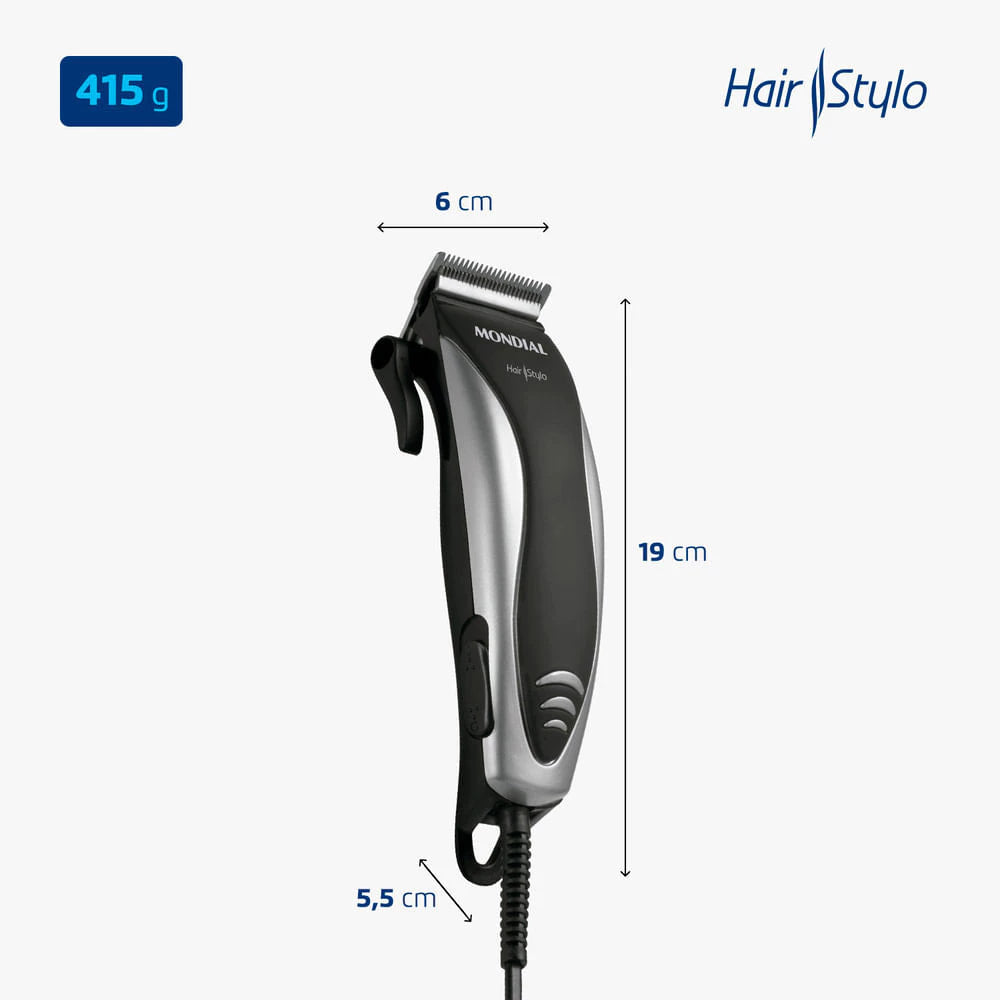 Cortador de Cabelos Hair Stylo Mondial Preto e Prata 10W CR-02