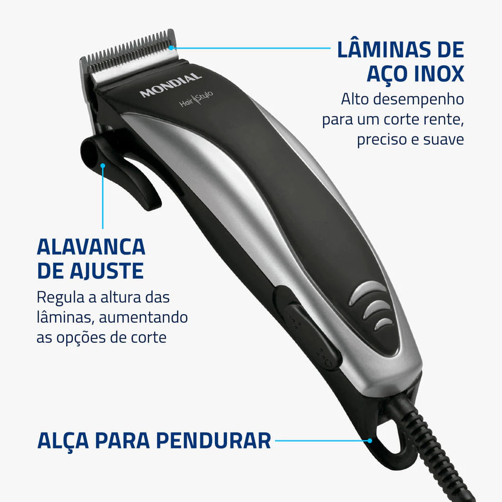 Cortador de Cabelos Hair Stylo Mondial Preto e Prata 10W CR-02